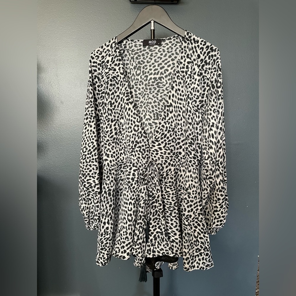 MOD Boutique Long Sleeve Surplice Romper With Tie Waist